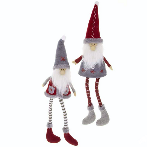 Fabric Sitting Santas with knitted hats and stripy legs