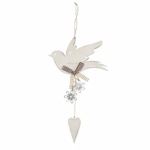 Hanging Dove with metal flowers