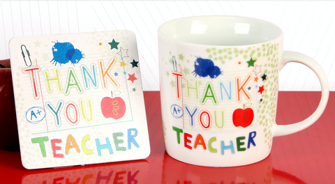 Thank you Teacher, Ceramic Mug and Matching Coaster