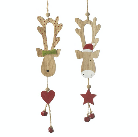Wooden Hanging Reindeer Decoration - Pair