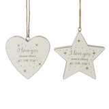 Hanging Wooden Heart and Star Decorations, Heaven Sends