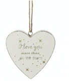 Shabby Chic, Hanging Wooden Heart - I Love you more than all the Stars