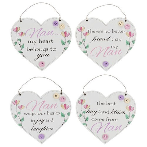 Nan Floral Hanging Hearts - 4 different sayings to choose from