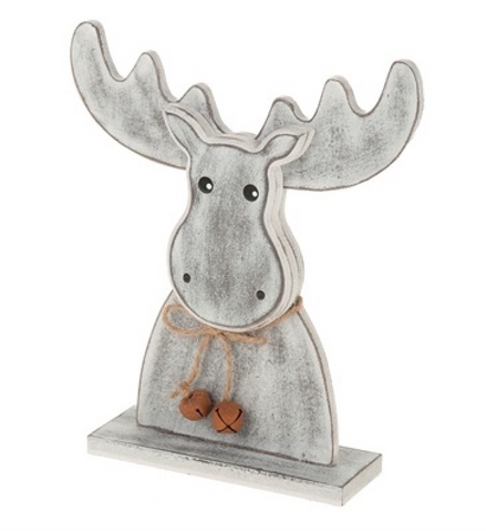 Antique Grey, Wooden Deer with Bells