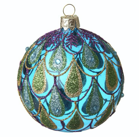 Blue Glass Peacock Bauble