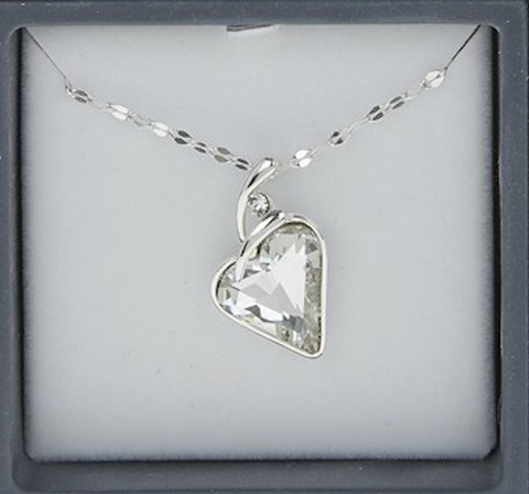 Equillibrium Silver Plate Crystal Heart Necklace, close up
