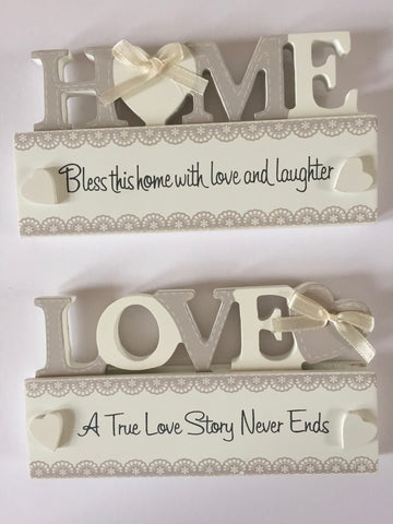 Cut-out Home / Love freestanding plaque