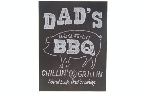 Dad's World Factory BBQ, blackboard style, sign