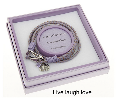 Equilibrium, Leather Charm Message Bracelet, Live Laugh Love