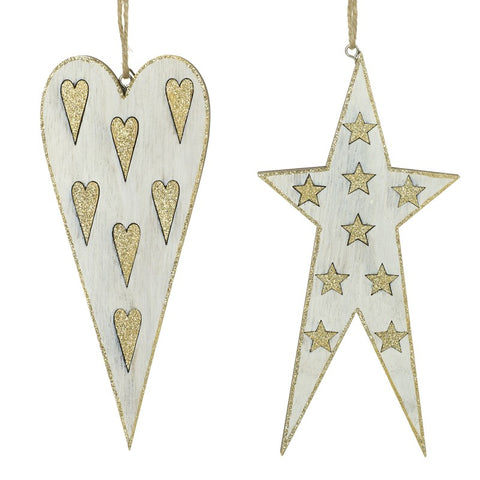 Shabby Chic, Hanging Heart and Star, Tree decorations