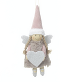 Fabric Hanging Pink Angel with silver heart