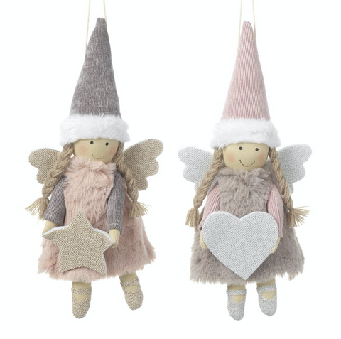 Fabric Hanging Pink Angels with Heart and Star