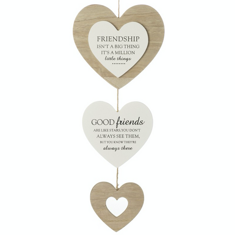 Hanging Wooden Triple Heart - Friendship and Good Friends