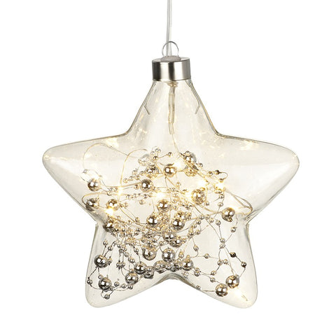 Glass Hanging LED Silver Star - Lit (includes on/off switch)