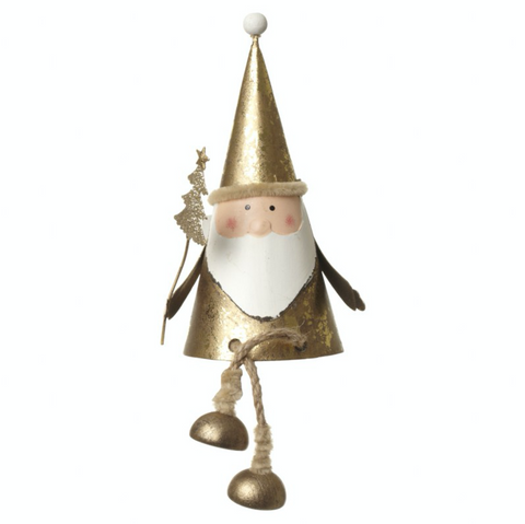 Gold Metal Sitting Santa with dangly legs