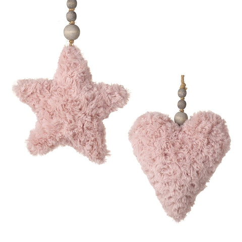 Pink, Silky Soft, Fabric Hanging Heart and Star Decorations