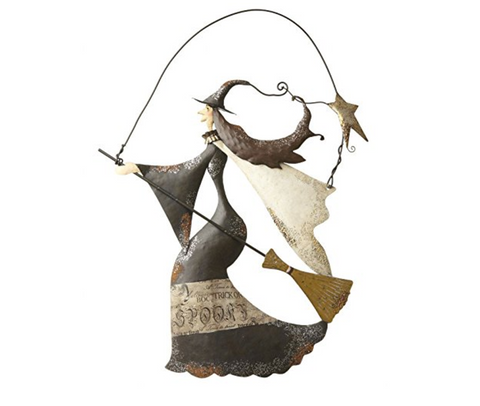 Hanging Metal Witch with Broomstick decoration