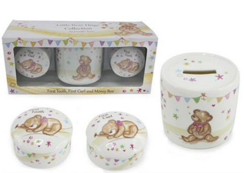 Little Bear Hugs Collection Gift Set (First Curl, First Tooth & Money Box)