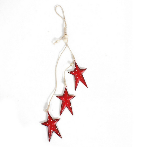 Metal hanging red stars with white dots