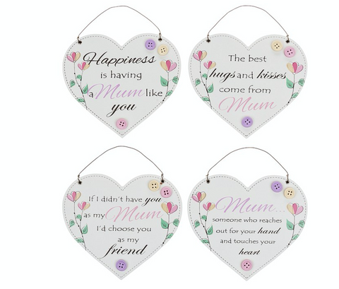 Mum, floral hanging heart plaques