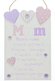 Mum's Rules Hanging Plaque