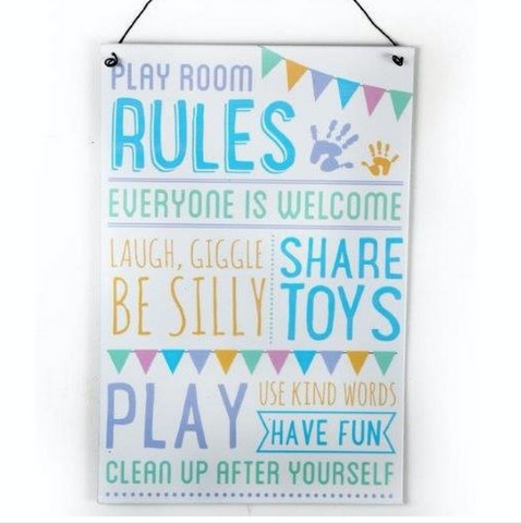 Playroom Rules, metal sign