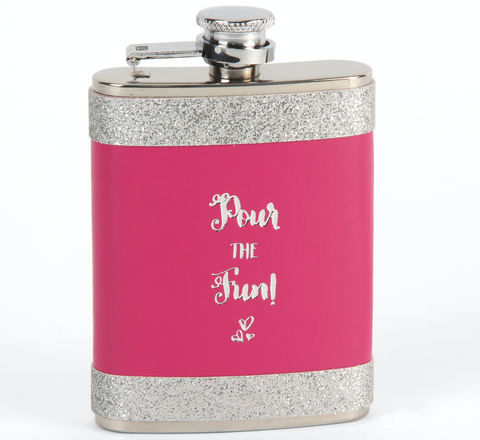 Girl Talk, Pink and Glitter Hip Flask, Pour the Fun