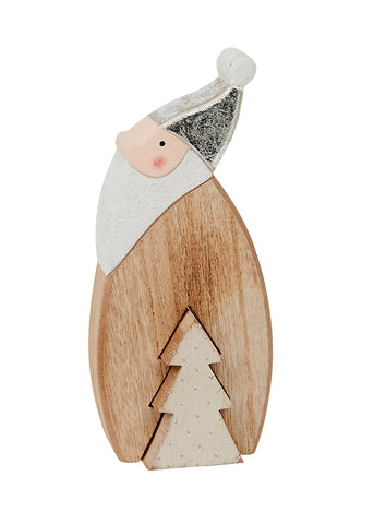Chunky, Small Wooden Santa with cut out Tree