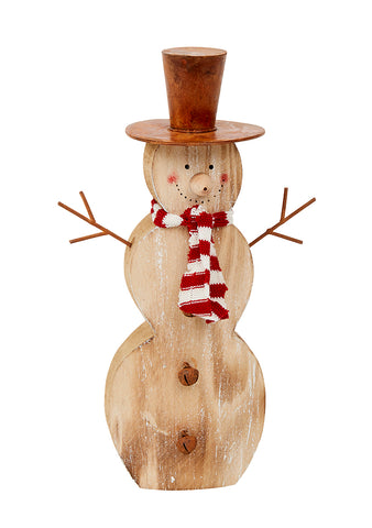 Chunky, Rustic Wooden Snowman with Rusty Hat