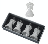 Set of 4, Small Glass Frosted Angels with crystals