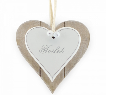 Toilet, Shabby Chic Double Heart Hanging Plaque