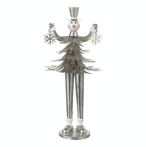 Silver Metal Snowman, freestanding