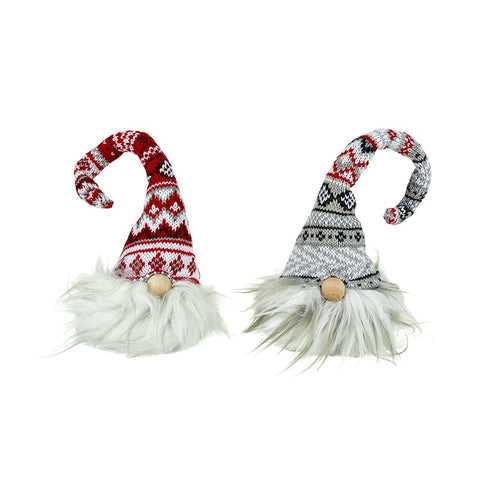 Red and Grey Sitting Gnomes wearing woolly knitted hats