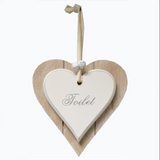 Shabby Chic double heart plaque - "Toilet"