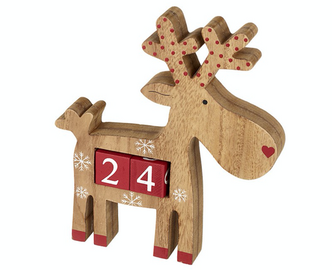 Wooden Advent Calendar, wooden reindeer with number blocks