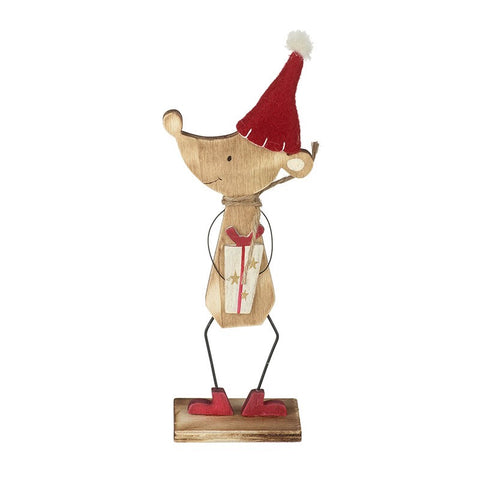 Wooden Mouse with Christmas Present Decoration