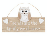 Woody Owl, friends are the family we choose, hanging sign