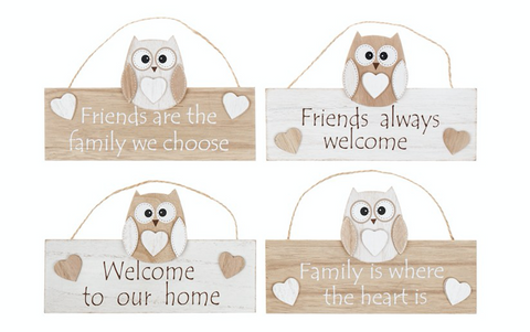Woody Owl, oblong hanging sign