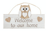 Woody Owl, Welcome to our home, hanging sign