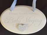 Please knock softly baby sleeping, hanging plaque, close up