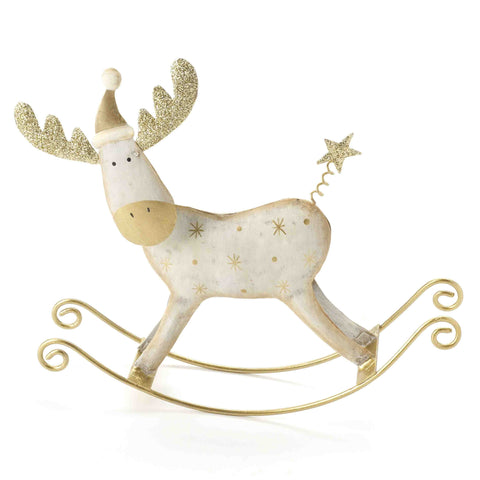 Christmas, cream metal rocking reindeer
