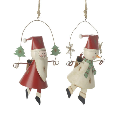 Metal Hanging Santa & Snowman
