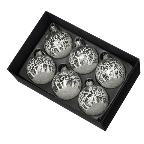 Baubles With Frosted Christmas Scene