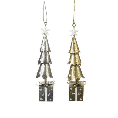 Traditional Silver & Gold Trees With Gift Boxes - Pair
