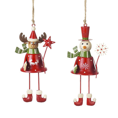 Metal Red Bell Snowman & Reindeer Hangars