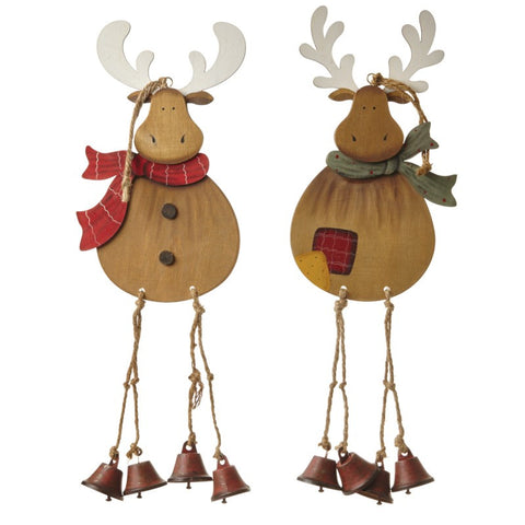 Hanging Wooden Reindeer with Red or Green Scarf